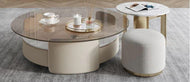 Wooden Round Coffee Table with Glass Top / Lixra