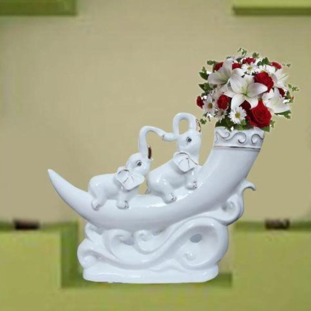 Pristine Fresh Look Elephant Designed Ceramic Finish Flower Vase - Lixra