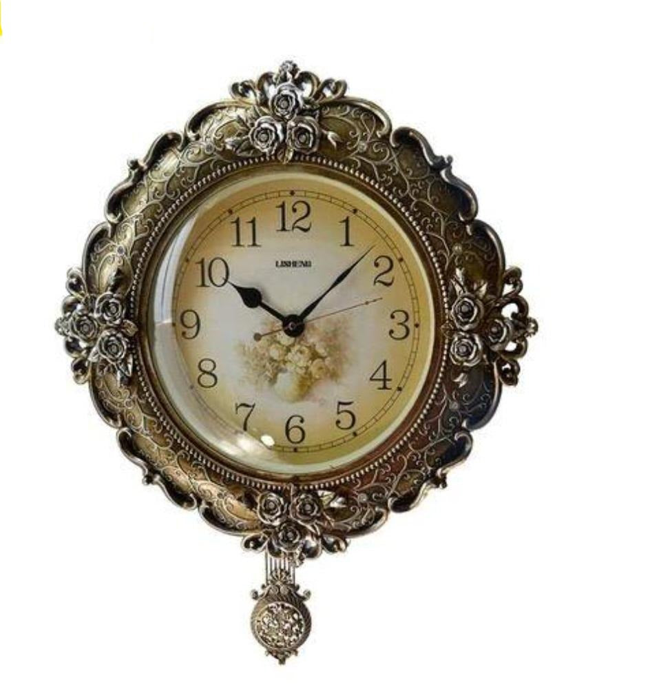 Golden Finish Antique Style Pendulum Attached Wall Clock - Lixra