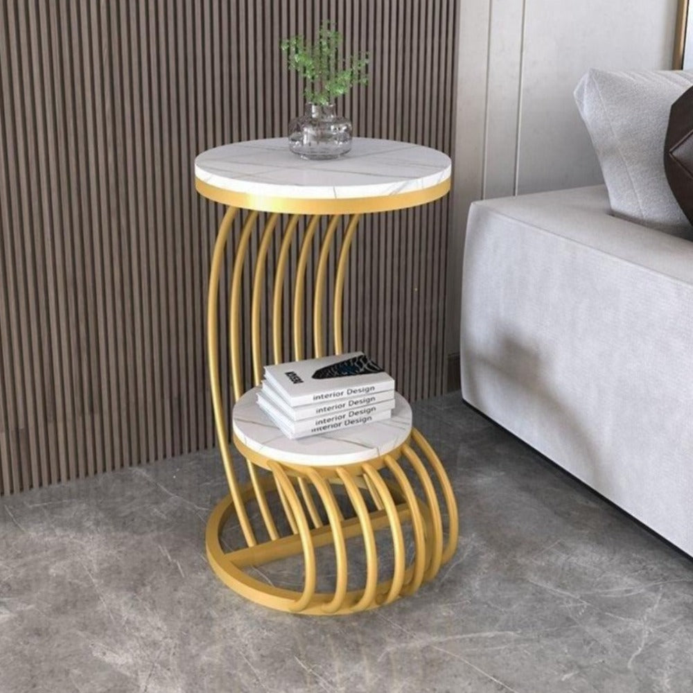 Contemporary Designed Golden Finish Marble Top Side Table - Lixra