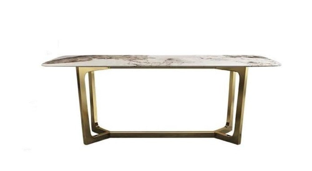Metallic Finish Luxurious Look Steel Framed Marble Top Dining Table - Lixra