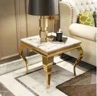 Square Marble Side Table with Gold Frame / Lixra