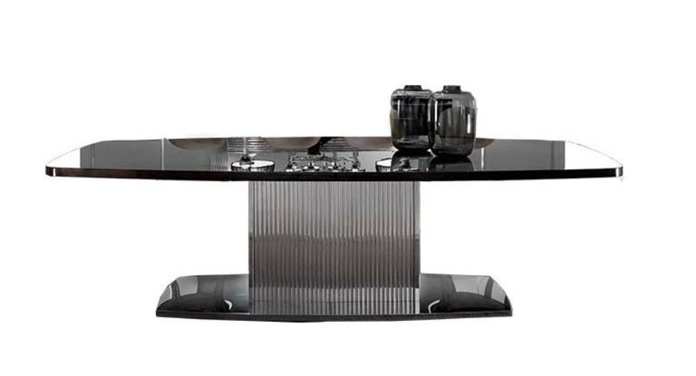 Metallic Finish Splendid Look Modern Designed Glass Top Dining Table - Lixra