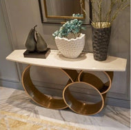 Modern Gold Base Wooden Accent Table / Lixra