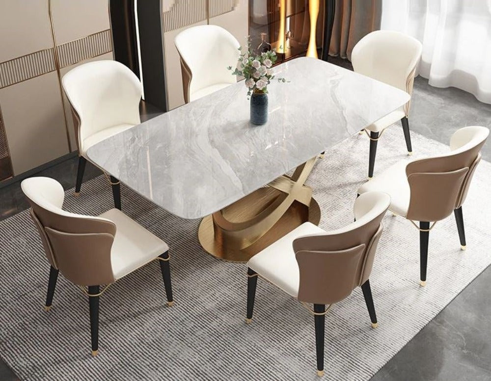 Matte Finish Modern Look Rectangular Shaped Marble Top Dining Table Set - Lixra