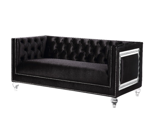 Mirrored Trim Button-Tufted Designed Velvet Fabric Loveseat Sofa / Lixra