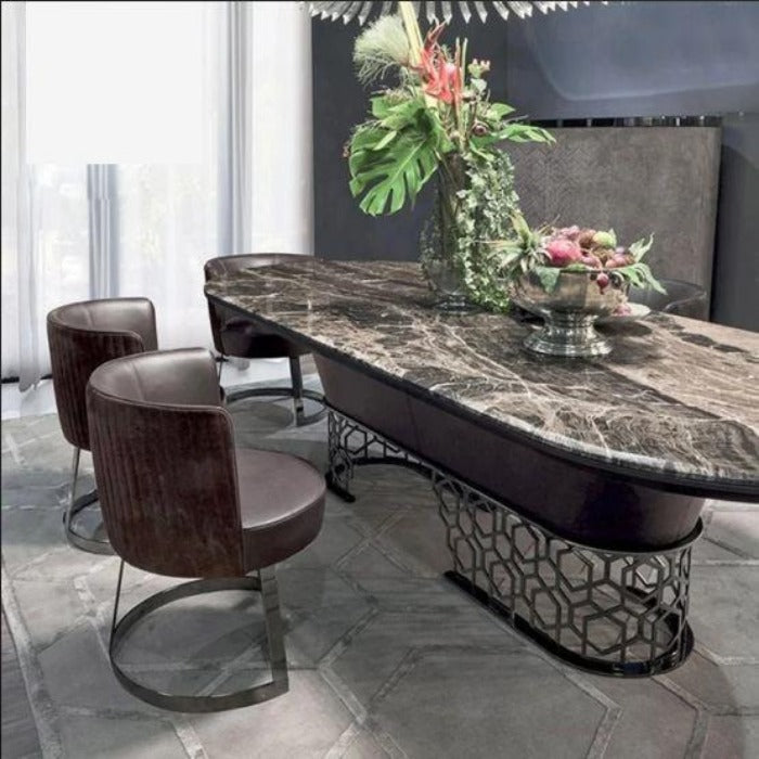 Modern And Striking Oval Marble-Top Dining Table Set / Lixra