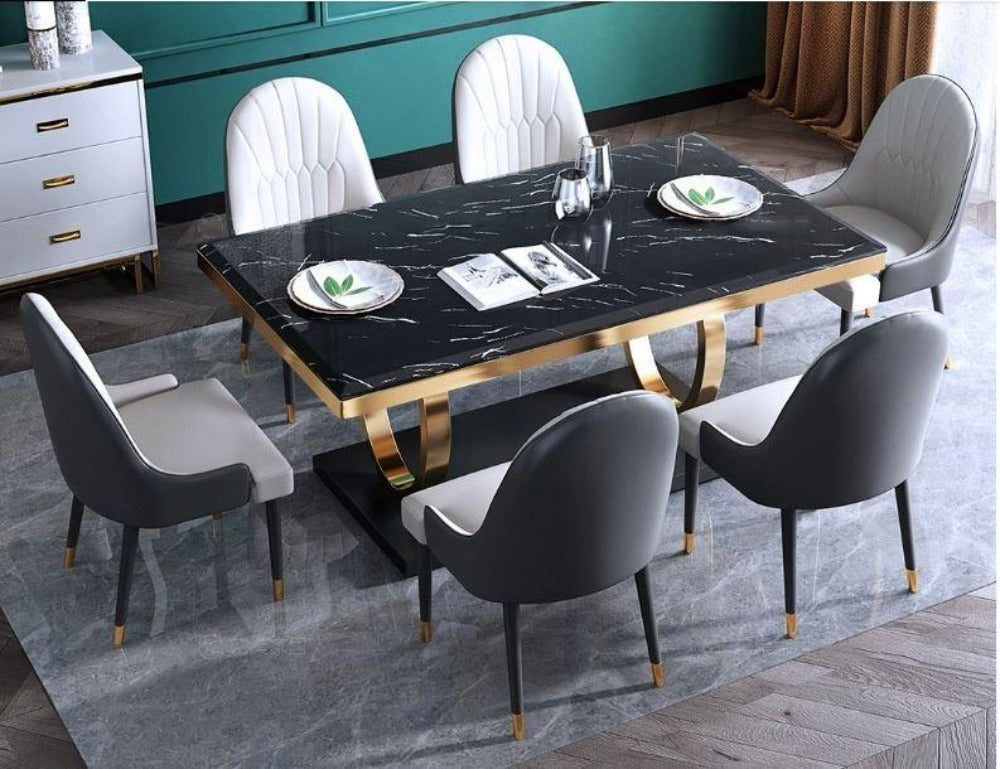 Extravagant Moderate Planned Marble-Top Dining Table Set / Lixra