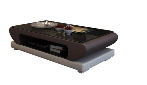 Fine Finish Leather Filled Glass Top Coffee Table - Lixra