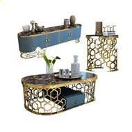 Golden Finish Marble Coffee Table Tv Stand and Side Table - Lixra 