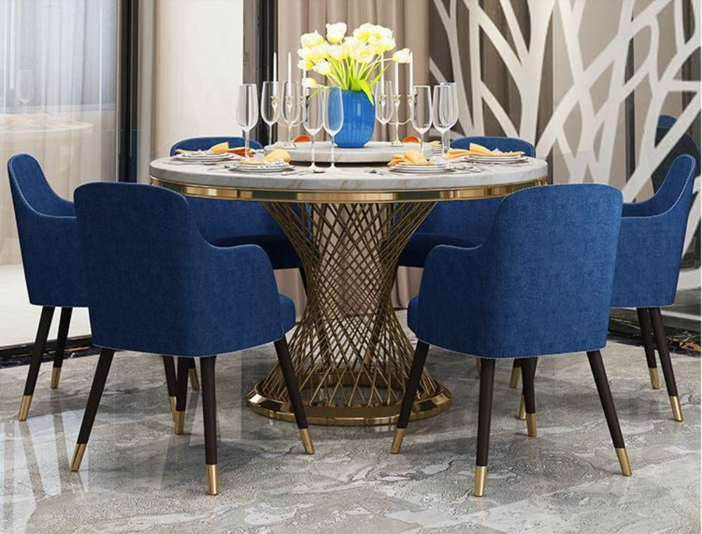 Ultimate Luxurious Comfort Round Shaped Marble Top Dining Table Set - Lixra