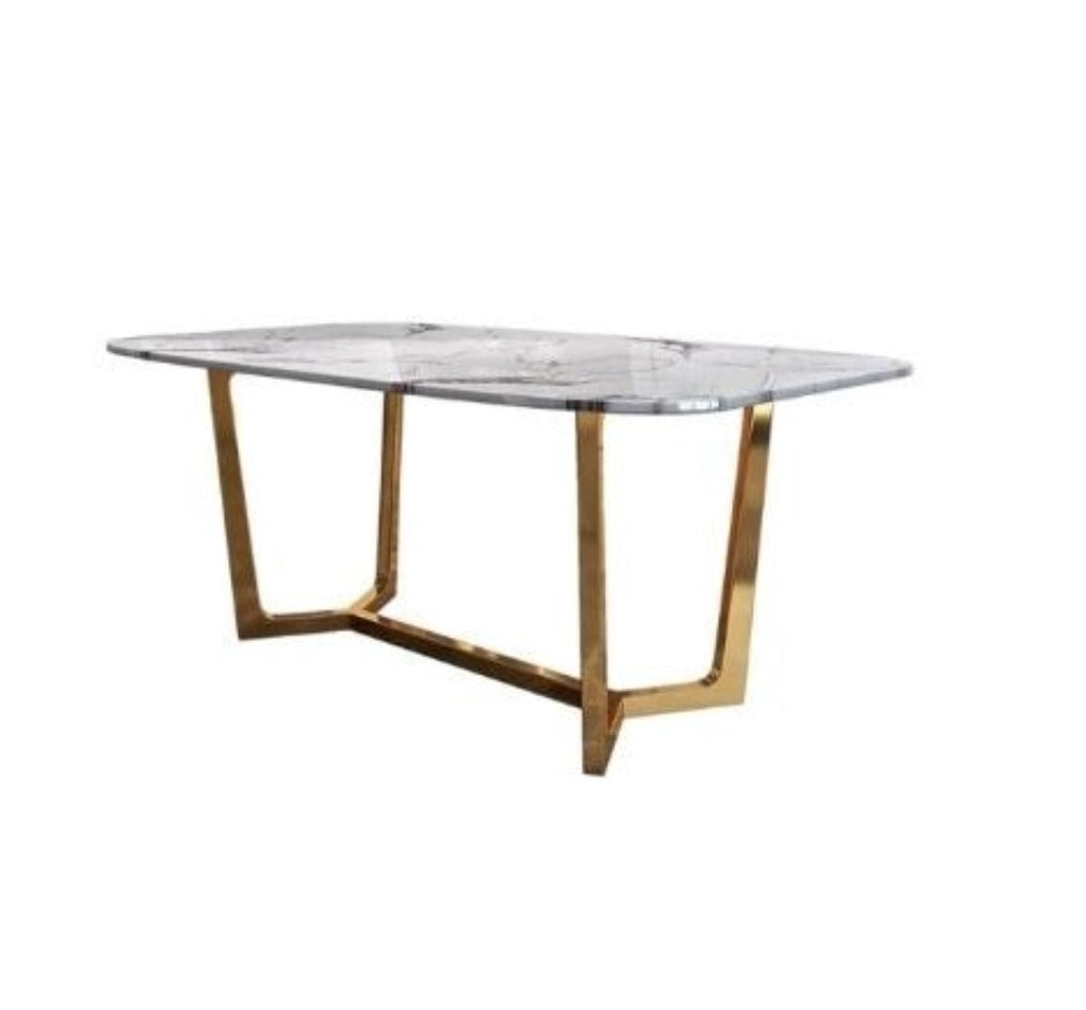 Luxurious Look Stainless Steel Framed Marble Top Dining Table - Lixra