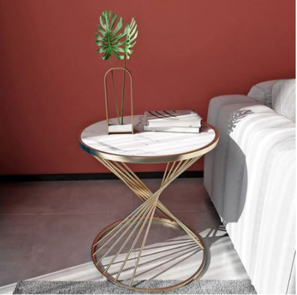Light Luxury Medium Sized Round Shaped Marble Top Side Table - Lixra