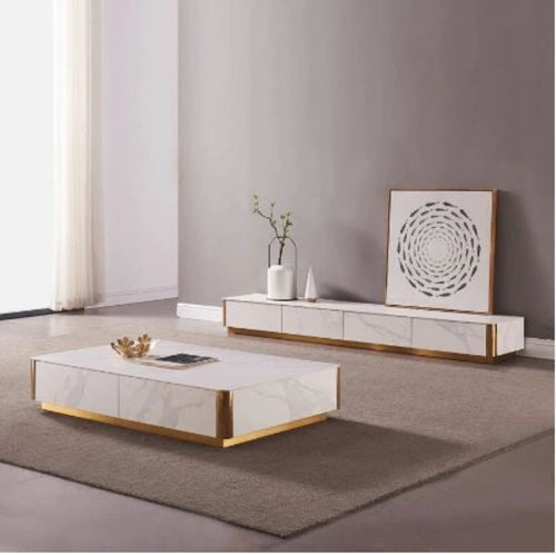 Home Interior Style Space Saving Marble Coffee Table and TV Stand - Lixra