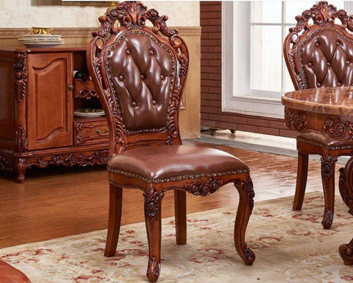 Contemporary Designed Wooden Finish Leather Dining Chairs - Lixra
