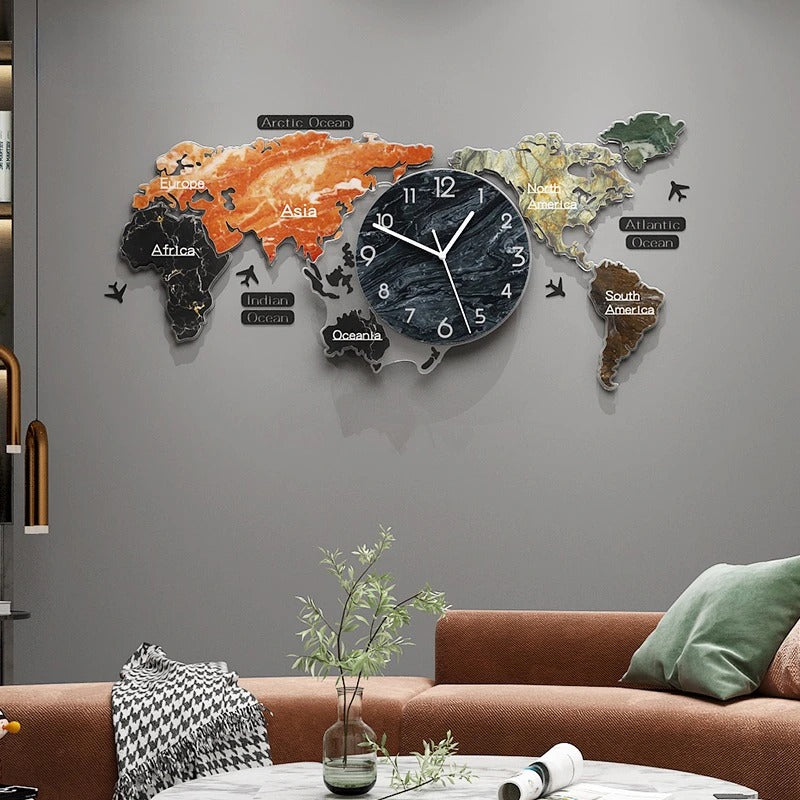 Contemporary Modern Creative World Map Wall Clock / Lixra