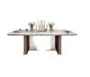 Multipurpose Modern Designed Wood and Steel Base Marble Top Dining Table - Lixra