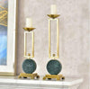 Classic Gold Finish Decorative Marble Embedded Metal Candle Holders - Lixra